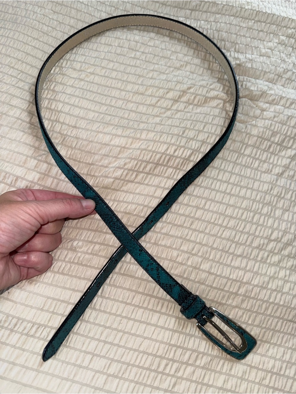 Lodis Vintage Teal Leather Skinny Belt medium